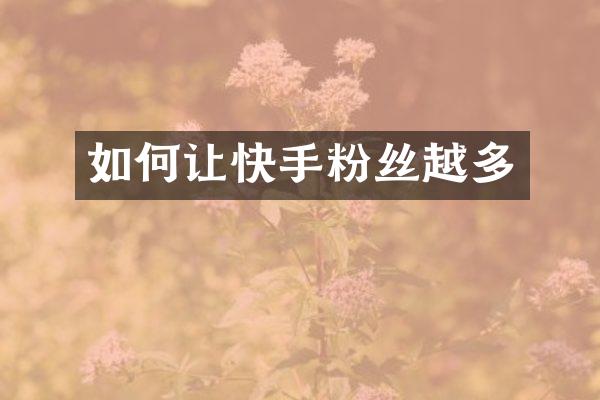 如何让快手粉丝越多