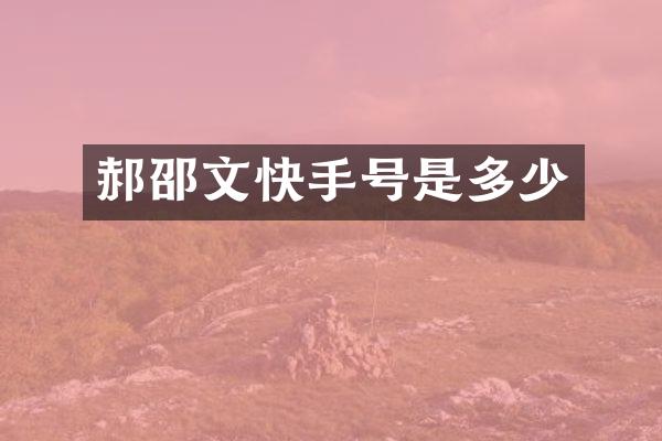 郝邵文快手号是多少