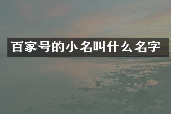 百家号的小名叫什么名字