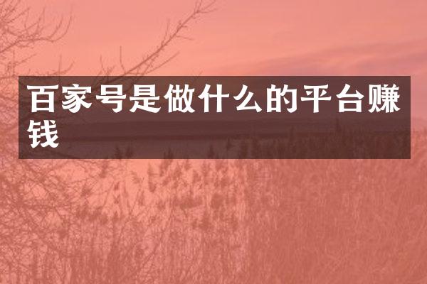 百家号是做什么的平台赚钱