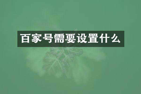 百家号需要设置什么