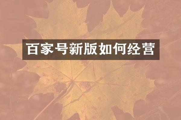 百家号新版如何经营
