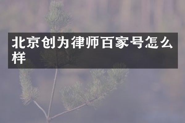 北京创为律师百家号怎么样