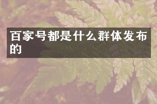 百家号都是什么群体发布的