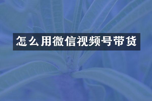 怎么用微信视频号带货
