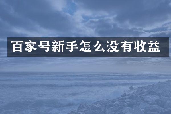 百家号新手怎么没有收益