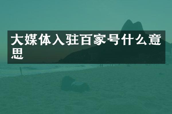 大媒体入驻百家号什么意思