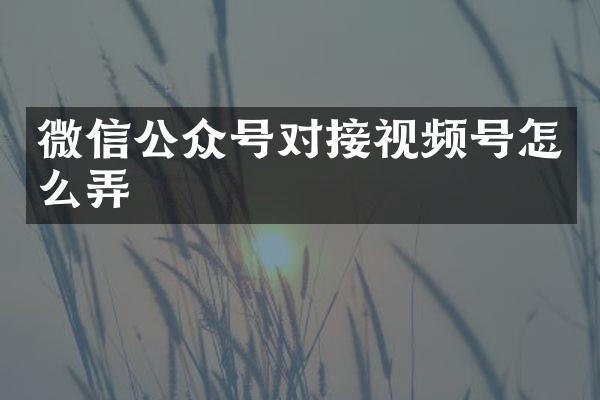 微信公众号对接视频号怎么弄