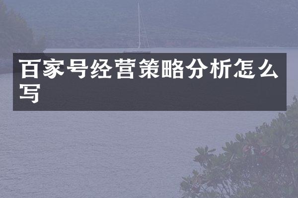 百家号经营策略分析怎么写