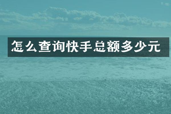怎么查询快手总额多少元