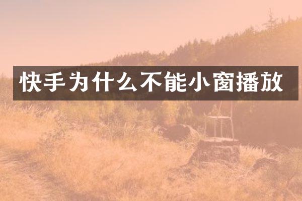 快手为什么不能小窗播放