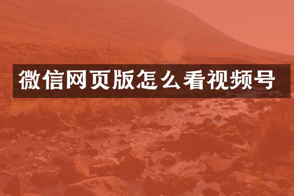 微信网页版怎么看视频号