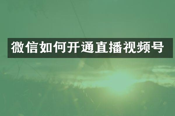 微信如何开通直播视频号