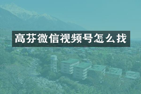 高芬微信视频号怎么找