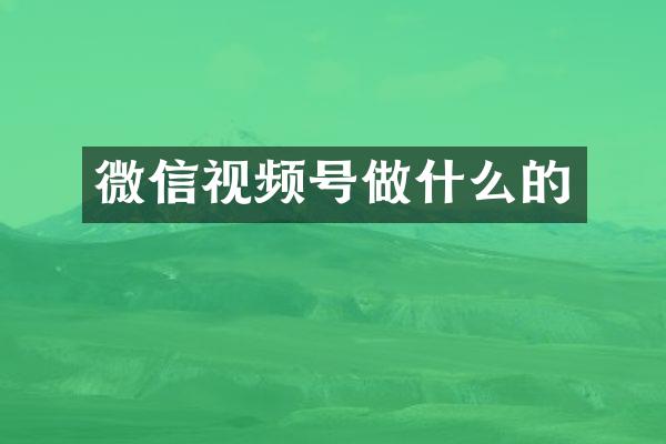 微信视频号做什么的