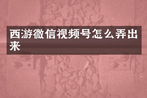 西游微信视频号怎么弄出来