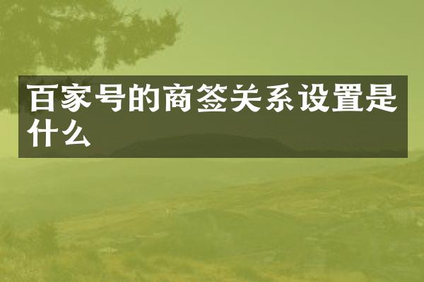 百家号的商签关系设置是什么