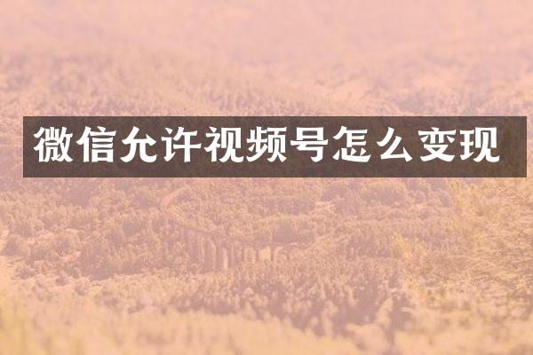 微信允许视频号怎么变现