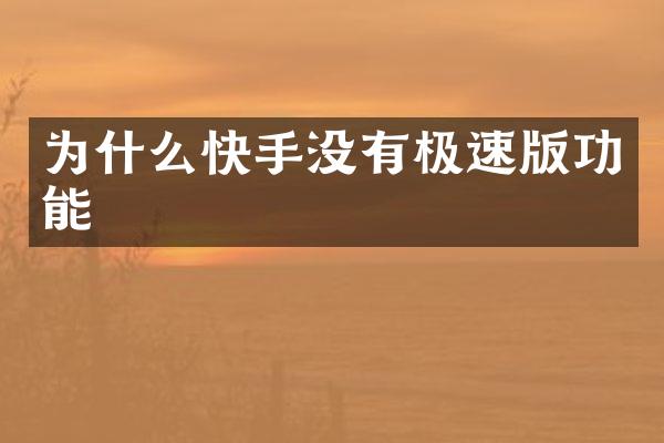 为什么快手没有极速版功能