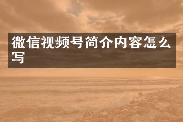 微信视频号简介内容怎么写