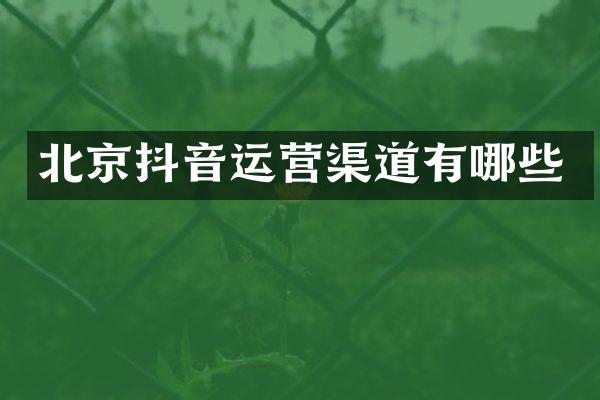 北京抖音运营渠道有哪些