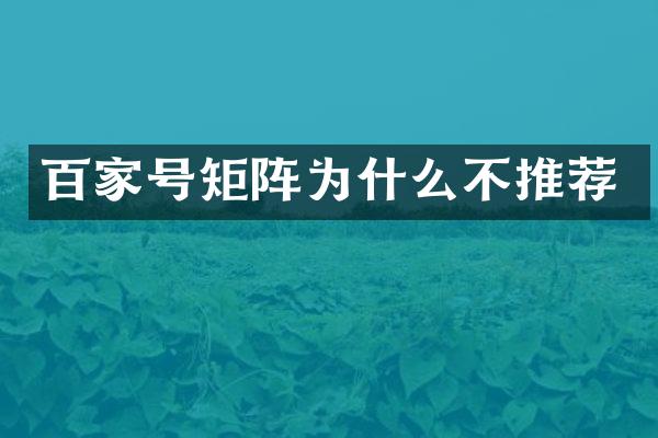 百家号矩阵为什么不推荐