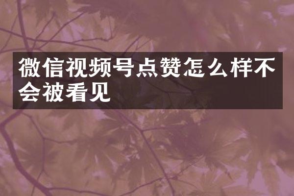 微信视频号点赞怎么样不会被看见
