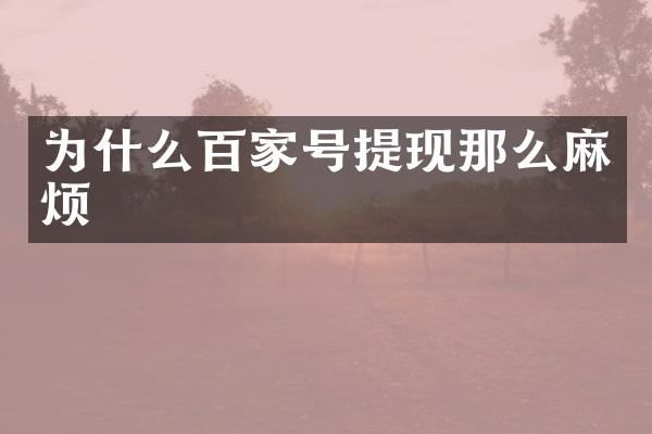 为什么百家号提现那么麻烦