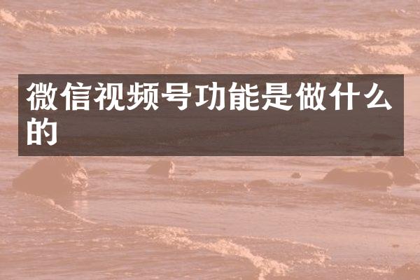微信视频号功能是做什么的