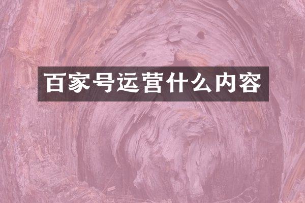 百家号运营什么内容