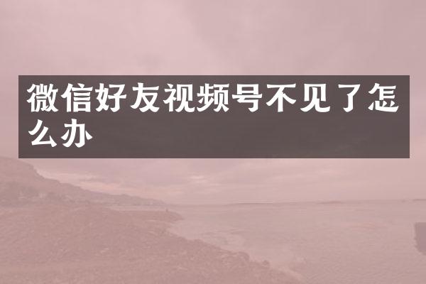 微信好友视频号不见了怎么办