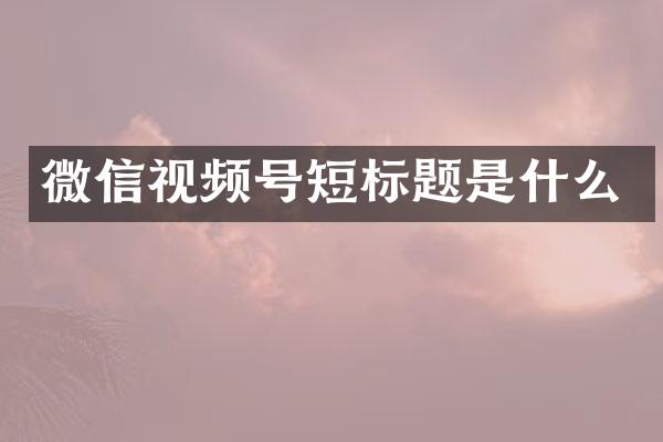 微信视频号短标题是什么