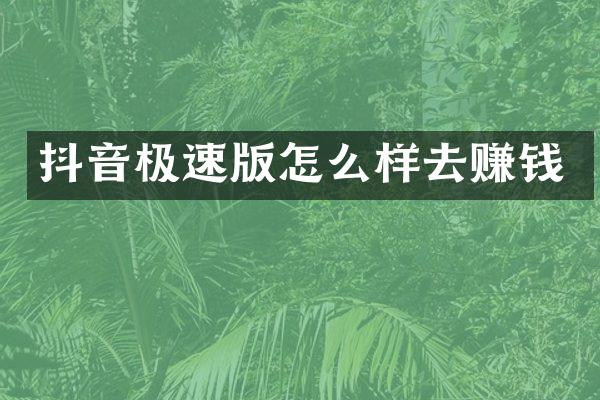 抖音极速版怎么样去赚钱