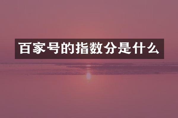 百家号的指数分是什么