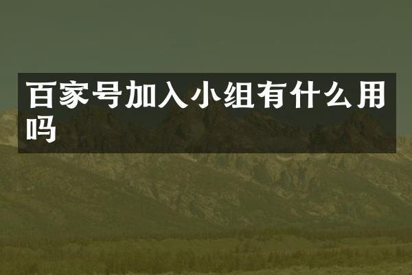 百家号加入小组有什么用吗