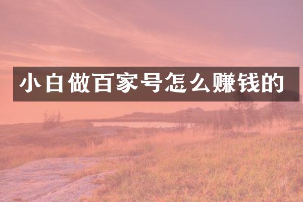 小白做百家号怎么赚钱的