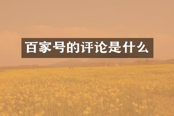 百家号的评论是什么