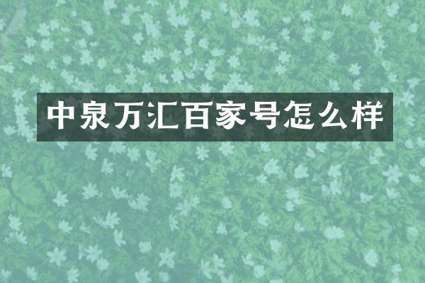中泉万汇百家号怎么样