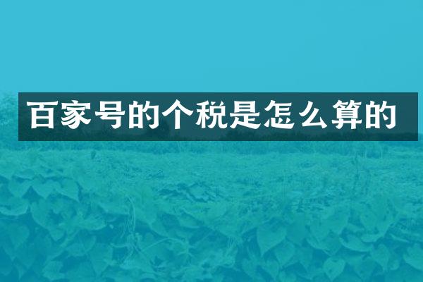 百家号的个税是怎么算的