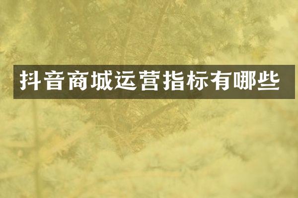 抖音商城运营指标有哪些
