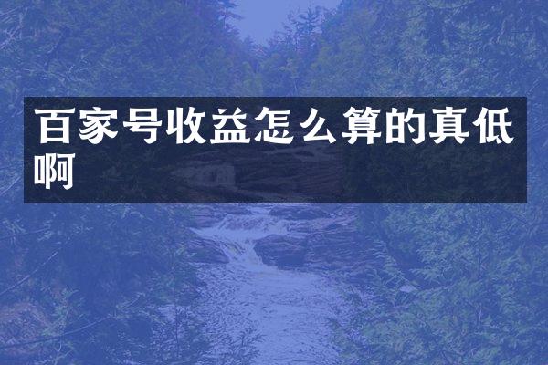 百家号收益怎么算的真低啊