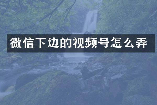 微信下边的视频号怎么弄