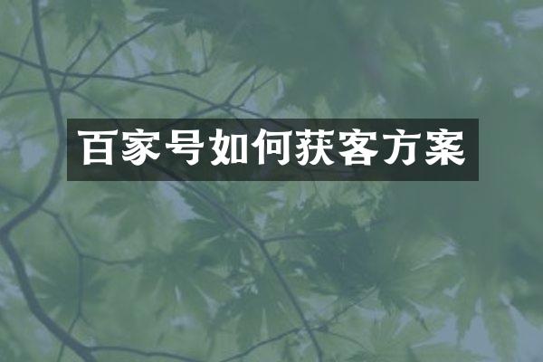 百家号如何获客方案