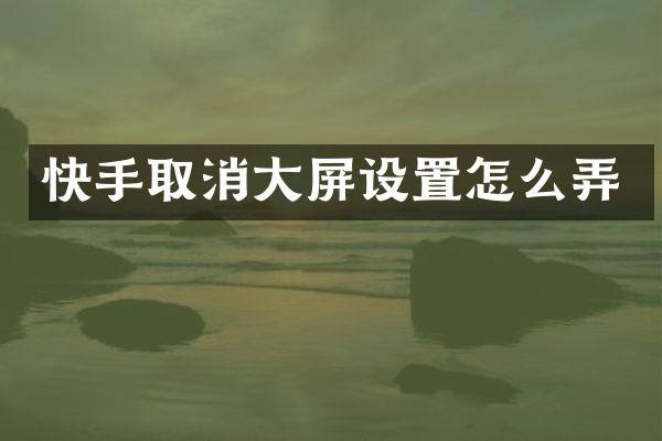 快手取消大屏设置怎么弄
