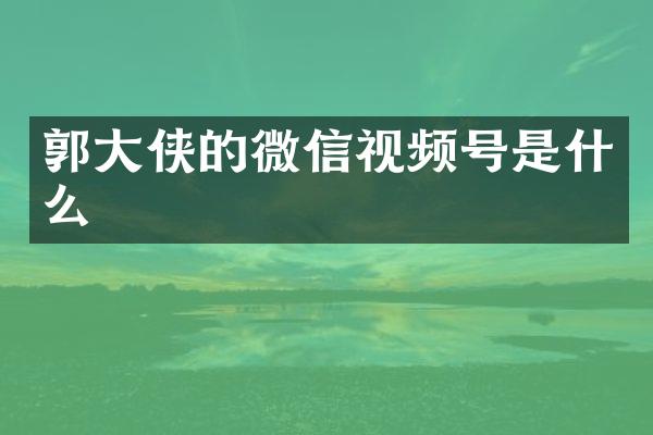 郭大侠的微信视频号是什么