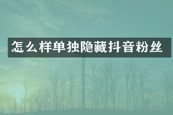 怎么样单独隐藏抖音粉丝