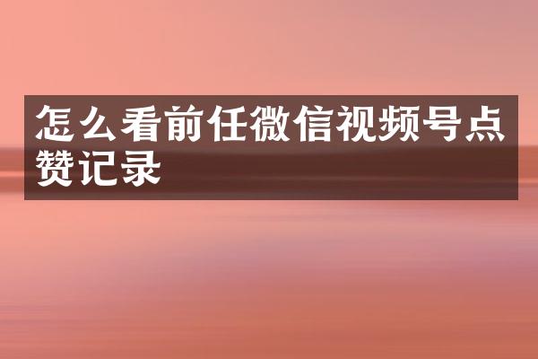 怎么看前任微信视频号点赞记录