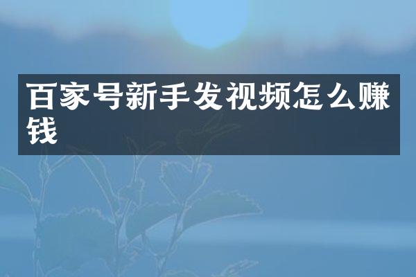 百家号新手发视频怎么赚钱