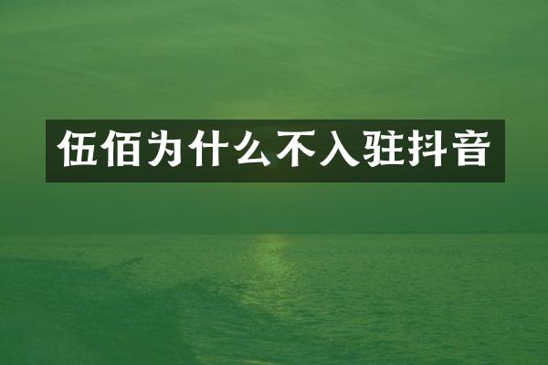 伍佰为什么不入驻抖音