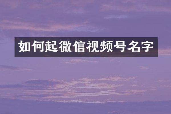 如何起微信视频号名字